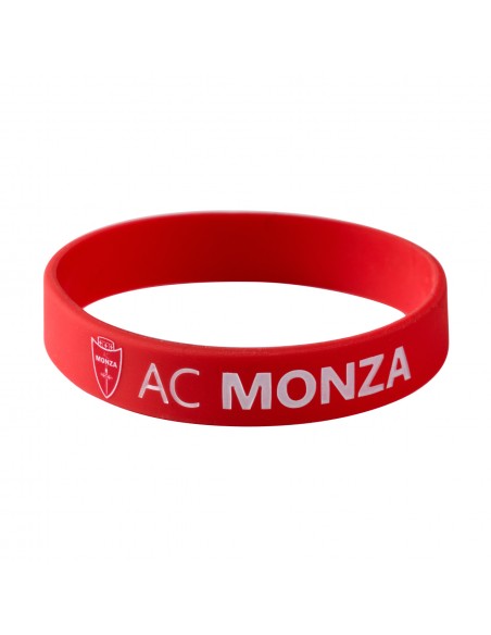 Bracciale in silicone rosso con stemma e scritta AC MONZA di colore bianco.